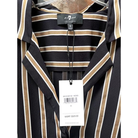 NWT 7 For All Mankind Button‎ Front Shirt Dress, Black Striped Midi Small Belted - Picture 3 of 6